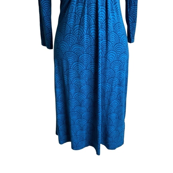 Boden Jersey Stretch Faux Wrap Blue Scallop Midi Dress Fit & Flare Empire Waist - Picture 9 of 16